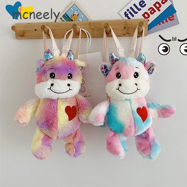 

backpack stylish colored calf plush 2021 winter lamb hair cartoon cute