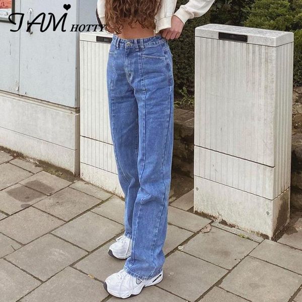 

women's jeans oversize straight casual women fashion y2k korean style striped pockets classic mom denim trousers jogging street iamty, Blue