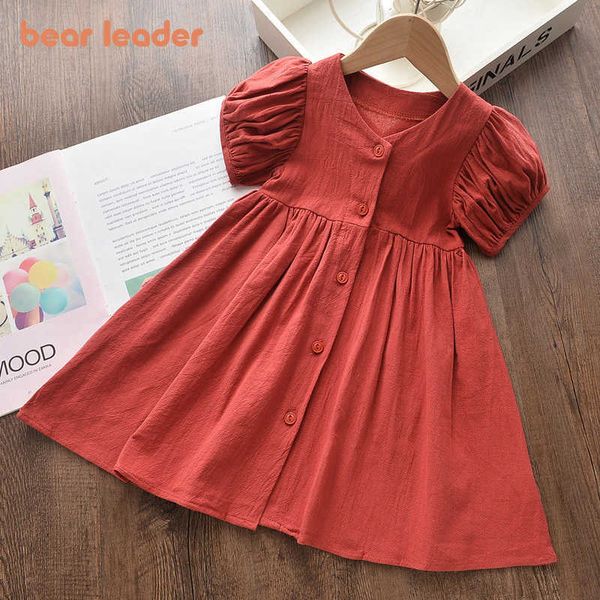 

bear leader kids girls dress brand summer girl party cute floral elegant children clothing vestidos 210708, Red;yellow
