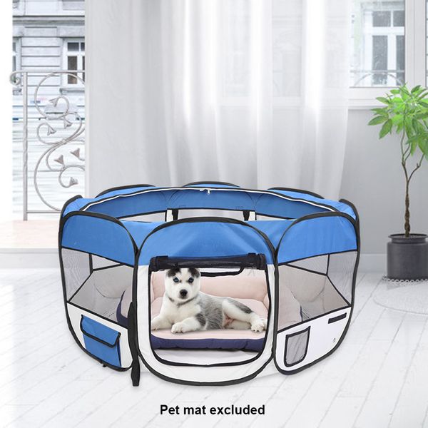 

36 inch portable foldable dog cat crate 600d oxford cloth & mesh pet playpen fence with eight panels pet puppy soft tent blue new arrival