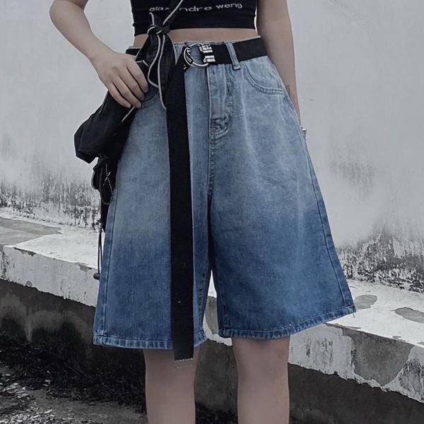 

women's jeans high waist gradient tie dye blue pants for women 2021 harajuku fashion street clothing girls streetwear loose denim short