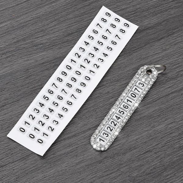 

keychains fashion rhinestone anti-lost phone number tag keychain auto vehicle plate keyfob for husband couples keyring pendant, Silver