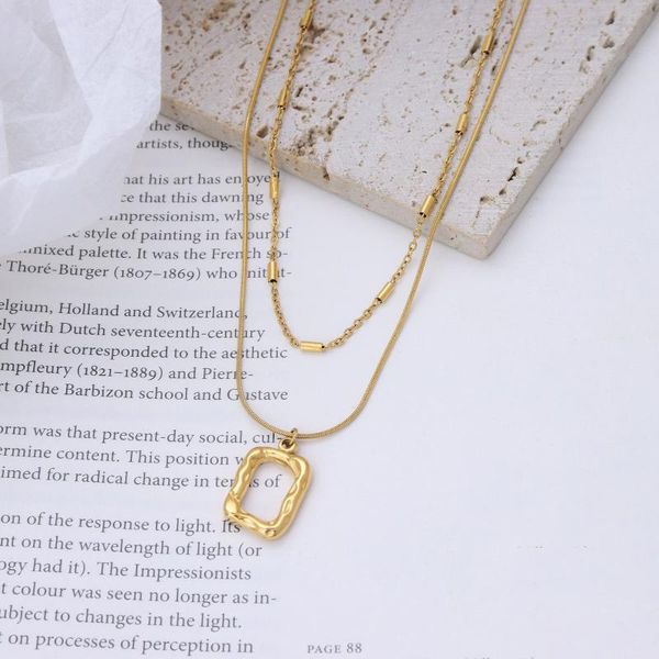 

pendant necklaces stainless steel 18k gold-plated fashion design double-layer female summer clavicle chain party neck jewelry, Silver