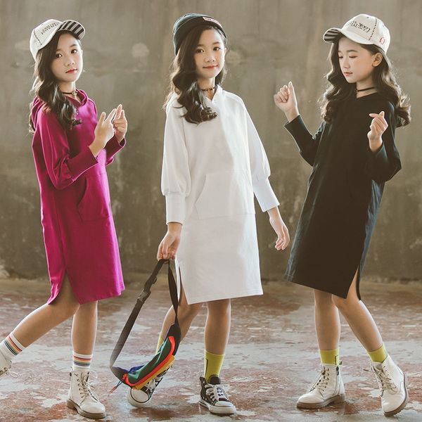 

autumn girl dress long sleeve cotton children clothing princess dress elegant hooded kids dresses for girl 4 6 8 10 12 14yrs, Red;yellow