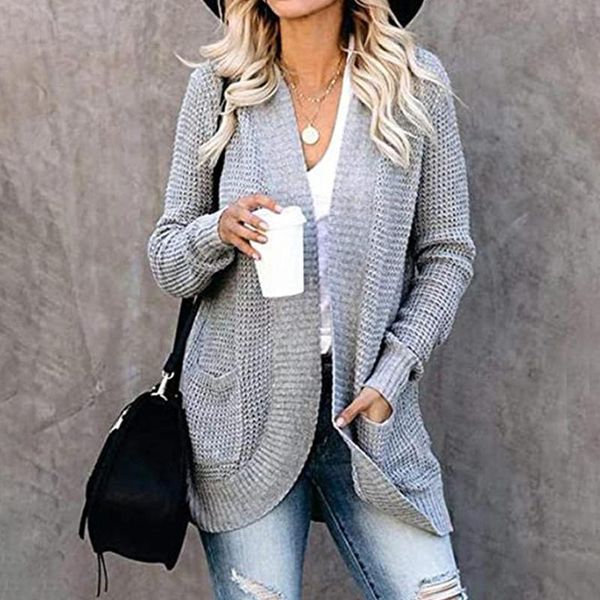 

women's jackets women autumn winter long sleeve open front cardigan pockets knit coat outerwear, Black;brown