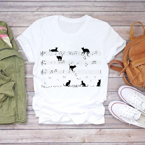 

women cartoon cat pet animal printing fashion 90s print lady t-shirts womens graphic t shirt ladies female tee t-shirt, White