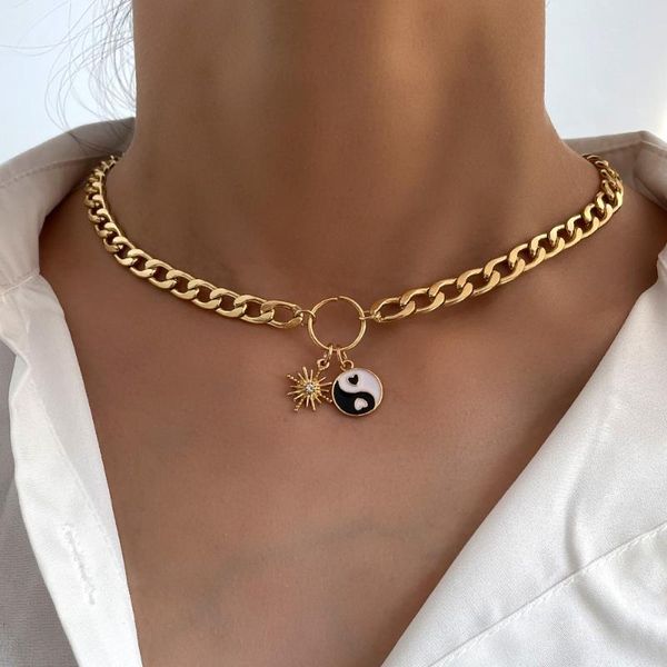 

chains fashion bagua yin yang choker necklace for women punk hip hop metal simple link chain pendent necklaces jewelry party gifts, Silver