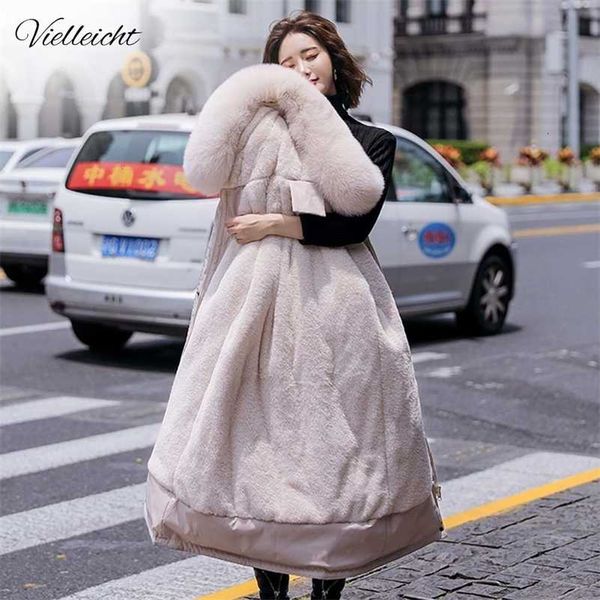 

vielleicht fashion long winter coat women clothing wool liner hooded parkas slim with fur collar warm winter jacket women 201211, Black