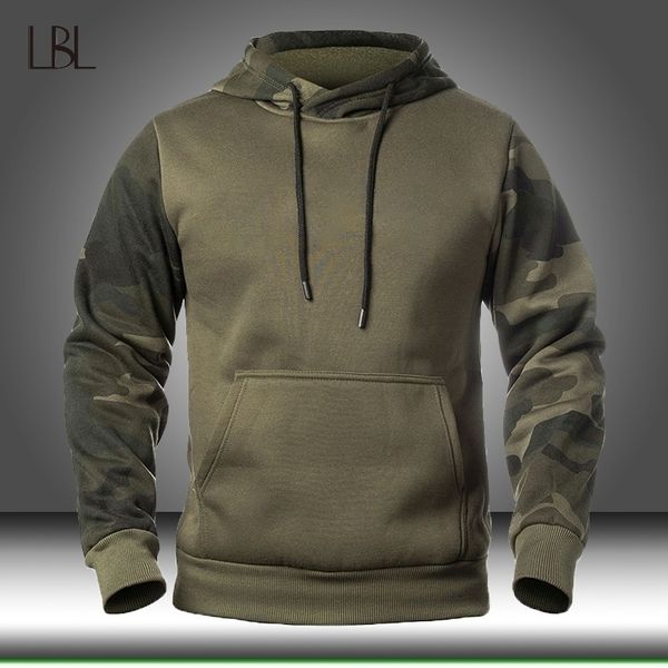 

autumn men's military camouflage fleece hoodies army tactical male winter camo hip hop pullover hoody sweatshirt loose clothing 201130, Black