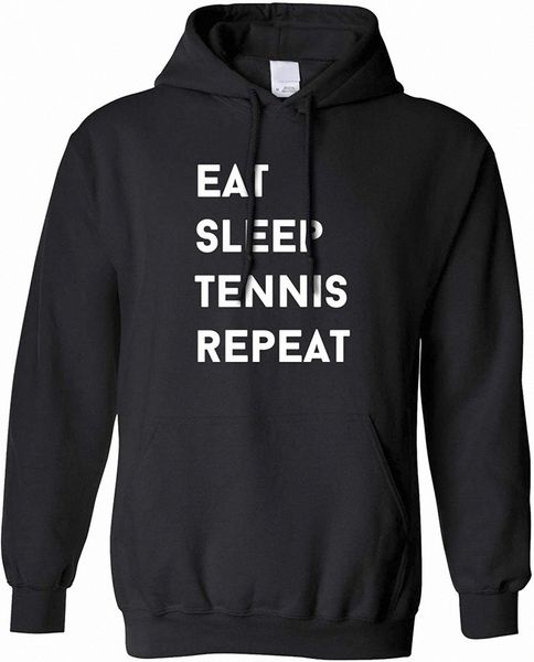 

tim and ted sports hoodie eat, sleep, tennis, repeat slogan 80af#, Black