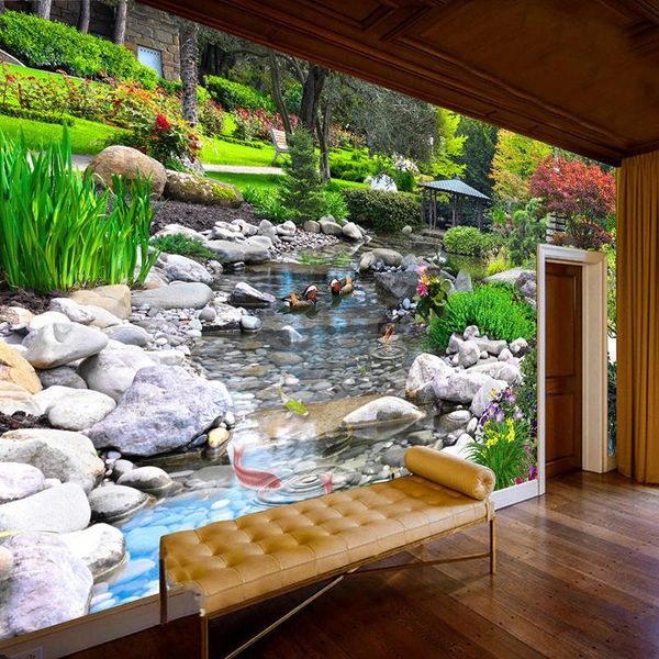 

wallpapers drop custom po wall paper 3d park green plant creek nature landscape painting background mural wallpaper