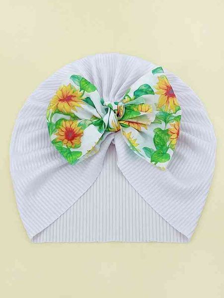 

baby flower print bow knot hat she02, Yellow