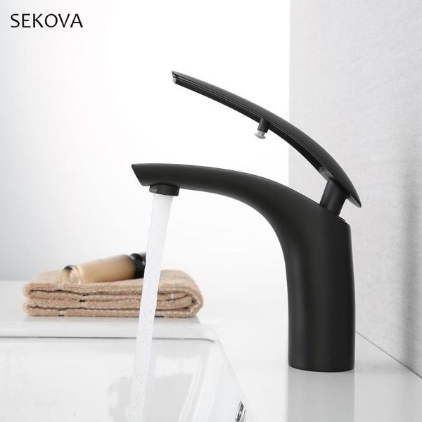 

bathroom sink faucets matte black brass washbasin faucet single handle hole deck mounted water taps cold and mixer for chrome