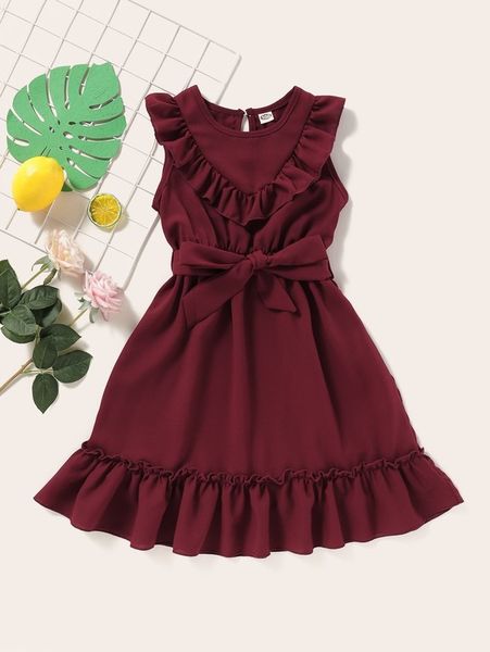 

toddler girls ruffle self tie a-line dress she, Red;yellow