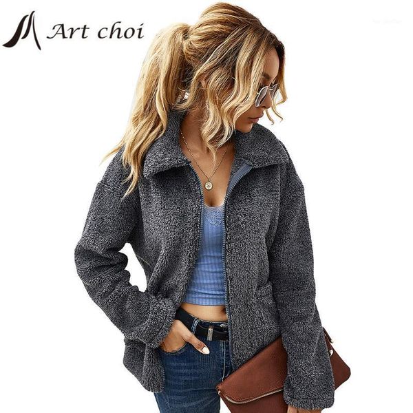 

women's fur & faux 2021 thick winter women casual solid jackets warm female teddy plush coats sweatshirt outerwear overcoats streetwear, Black