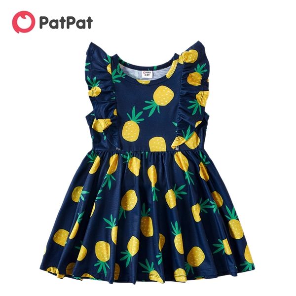 

summer trendy toddler girl ruffled pineapple print dress 210528, Red;yellow
