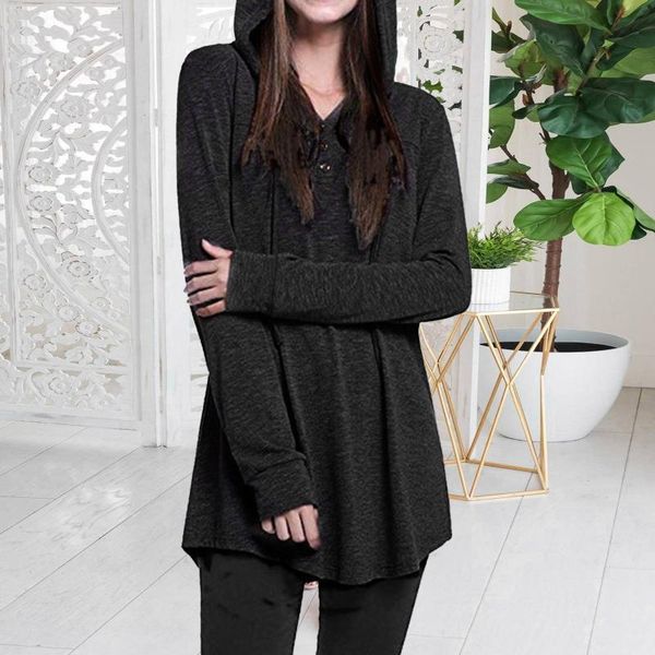 

women's hoodies & sweatshirts women sweatshirt autumn solid color hooded sweater pleated button casual for teen girls oversized, Black