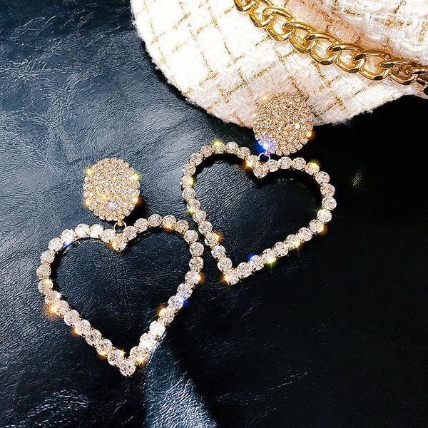 

2021 new fashion heart earrings women's luxurious geometric full rhinestone earrings korean gold/silver color gift