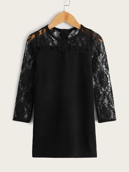 

toddler girls 1pc contrast lace dress she, Red;yellow