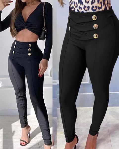 

women's pants & capris trousers spring and autumn fashion slim-fit leggings crisscross double-breasted with small feet 2021, Black;white