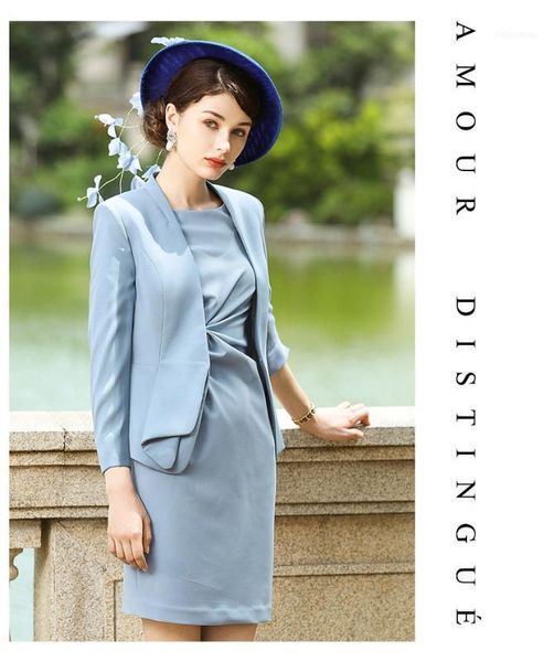 

work dresses women suits office lady business formal wear 2 piece sets blue blazer suit jacket fashion luxury party dress female1, White;black