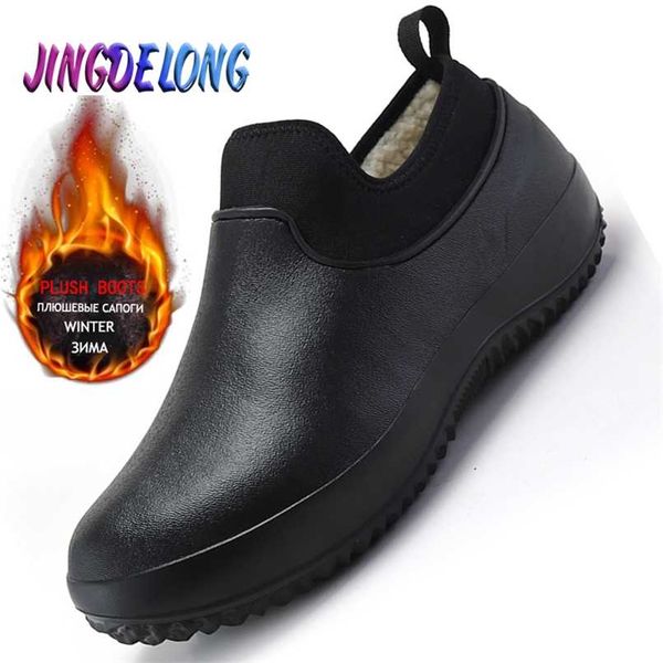 

winter men's rain boots warm snow men work waterproof water rubber 211022, Black
