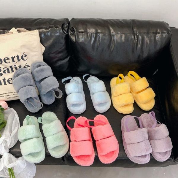 

slippers 2021 winter double-layer fur comfortable and casual all-matched strap outdoor flat-bottomed non-slip women sandals, Black