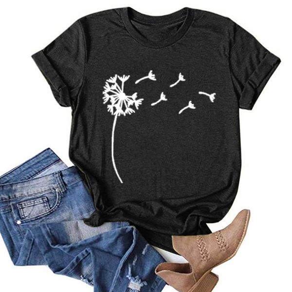 

women's t-shirt dandelion printing t shirt women harajuku plus size casual short sleeves o-neck loose summer camisetas de mujer, White