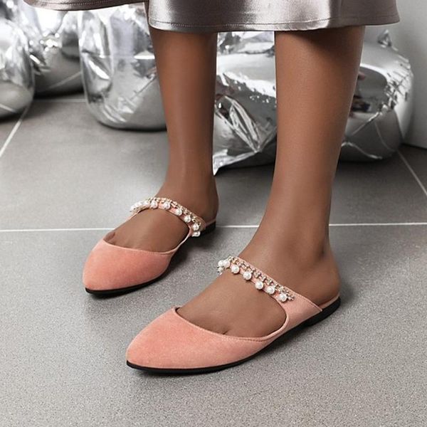 

dress shoes 2021 string bead slippers women round toe flock pu mules woman summer slides flip flops big size 36-46 ladies, Black