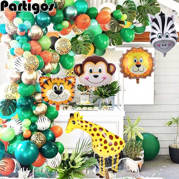 

jungle safari theme party balloon garland kit animal balloons palm leaves for kids boys birthday party baby shower decorations