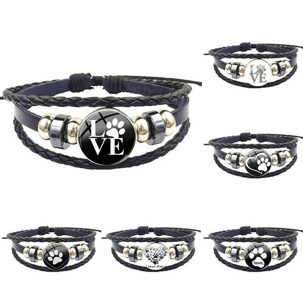 

charm bracelets for women handmade girls vintage jewelry glass cabochon yoga black leather bracelet bangle love print, Golden;silver