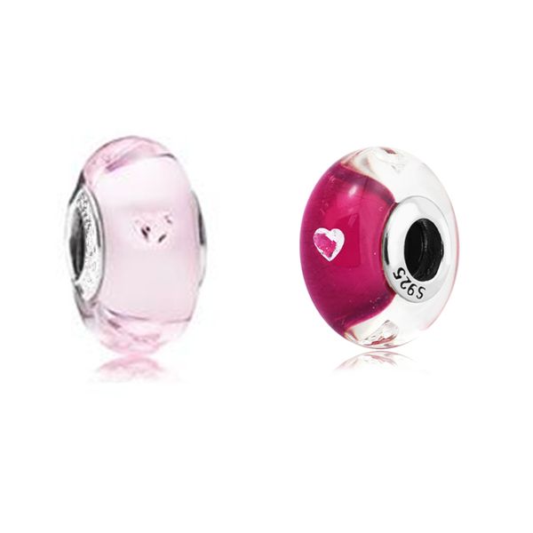 Cerise Heart Glass Clear CZ Murano Perline in argento 925 originali per creazione di gioielli Adatto a bracciali a catena con perline Moda femminile Q0531