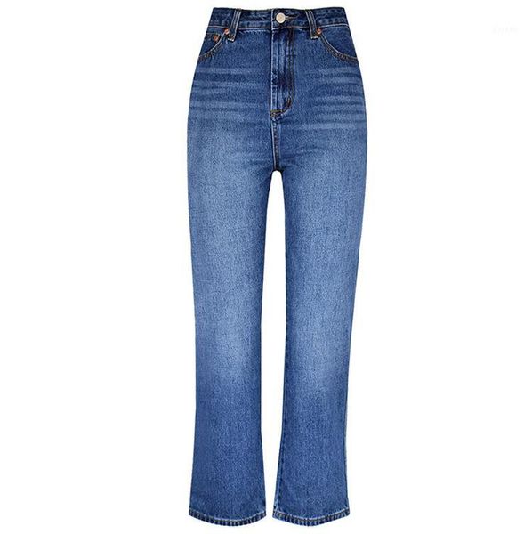 

women's high waist slim straight tube micro jeans trousers wash cat whiskers basic autumn and winter street mix1, Blue