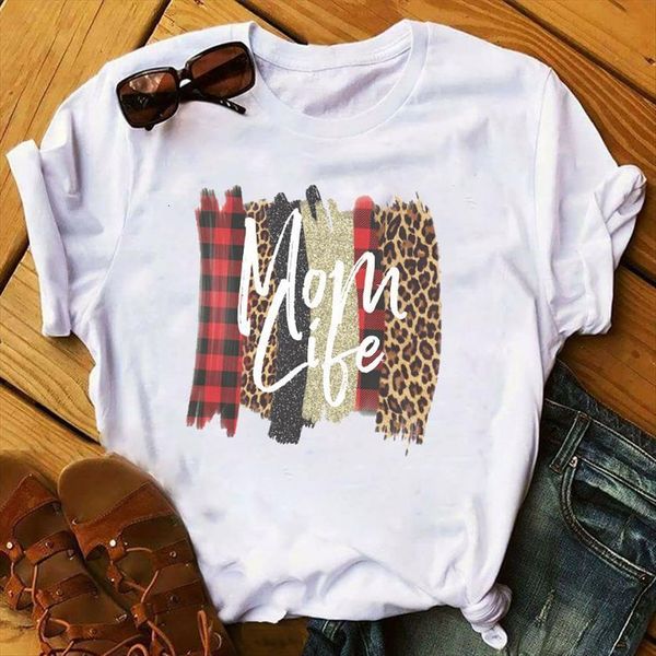 

mama leopard life fashion cute women mom mother day graphic tee t shirt, White