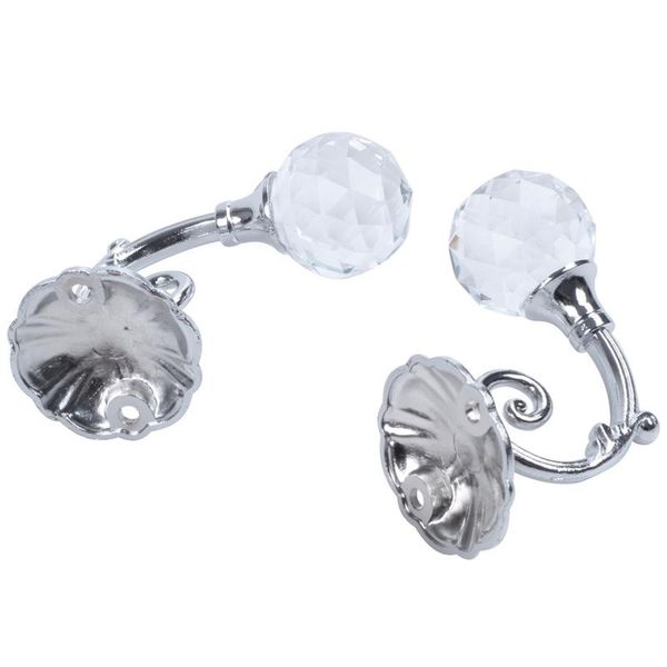 

practical 2pcs metal crystal glass support hook curtain holder tieback hook