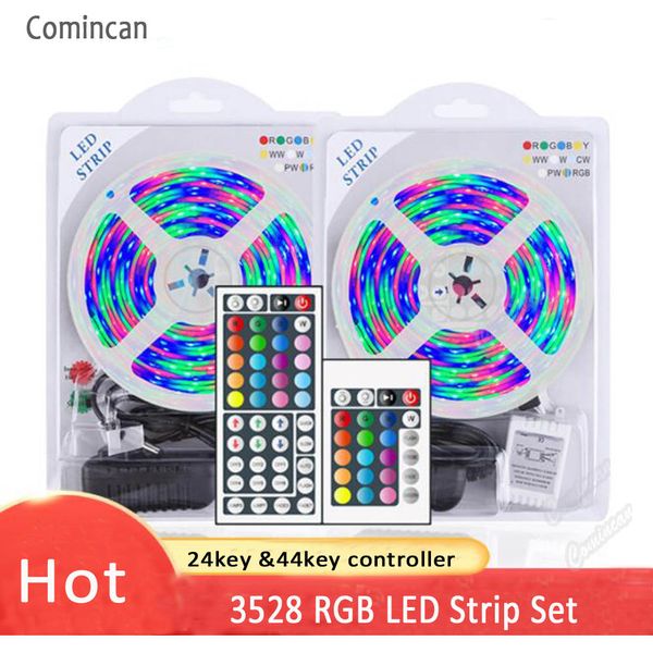 Strisce luminose a LED Comincan set 5M RGB 3528 SMD Nastro flessibile Impermeabile RGB LED Light 24Key / 44Key Remote Control DC 12V Control