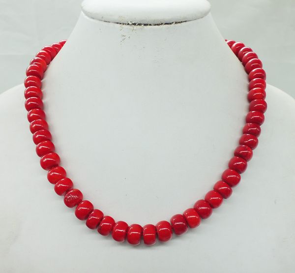 

charming woman jewelry, 10mm classic red sea coral necklace 18", Golden;silver