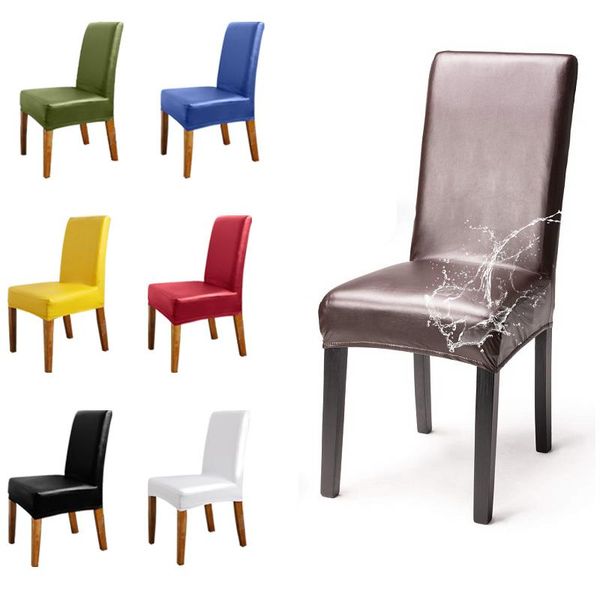 

chair covers pu leather dining stretch waterproof cover with back oilproof chairs protector for kitchen el banquet home