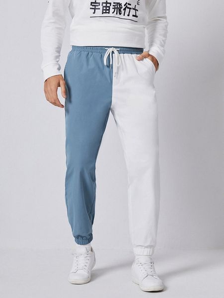 

men two tone drawstring waist joggers i7ly#, Black