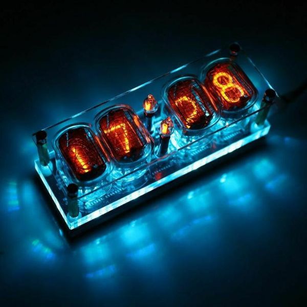 

desk & table clocks nixie clock usb 4 x in-12 + 2 ins-1 with tube rgb backlight assembled 12 and 24 format diy retro module