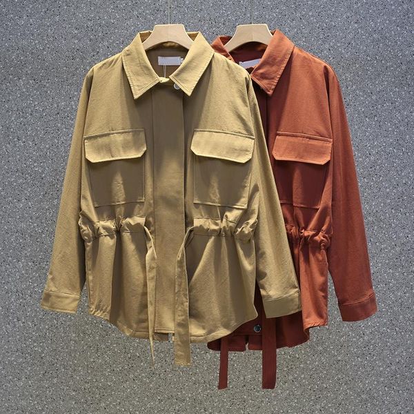 

Women's Trench Coats VANOVICH Korean Style Solid Color Lapel Stitching Pleated Mid-length Windbreaker 2022 Spring And Autumn Coat, Tan;black