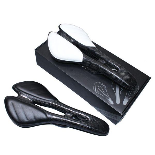 

bike saddles the hollow 3k full carbon fiber + leather mtb road saddle riding accessories black and white two colors