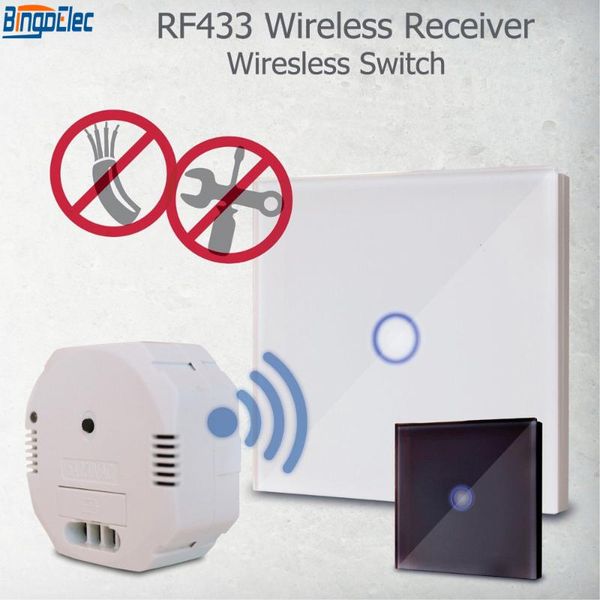 

smart home control bingoelec 1 gang touch remote transmitter glass panel rf 433.92 mhz controller with wireless receiver switch set