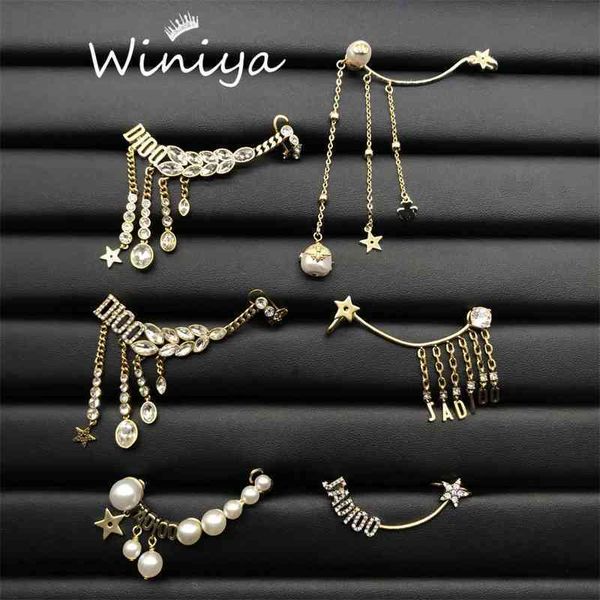 

special offer 75% off outlet online earrings new letter studded tassel one piece earclip women's fashion style trendy earrings, Silver