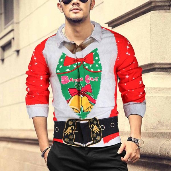 

men's casual shirts fashion men fake two pieces long sleeve turndown collar button snowflakes fuuny 3d printed christmas shirt blouse#, White;black