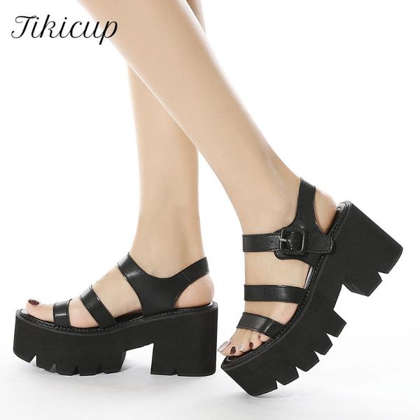 

sandals tikicup women ankle chunky platform all black matte summer classic elegant ladies open toe sandials comfortable shoes