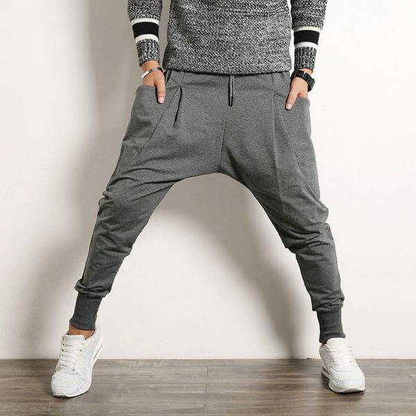 

harem hip hop pants men cotton streetwear casual trousers solid jogger pants side pocket men sweatpants c0222, Black