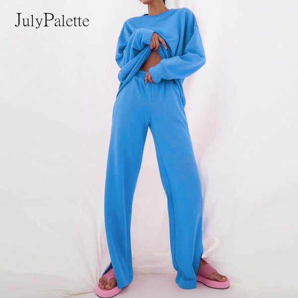 

women's two piece pants julypalette casual women 2 pieces sets autumn long sleeve sweatshirts high waist wide-leg trousers suit female, White