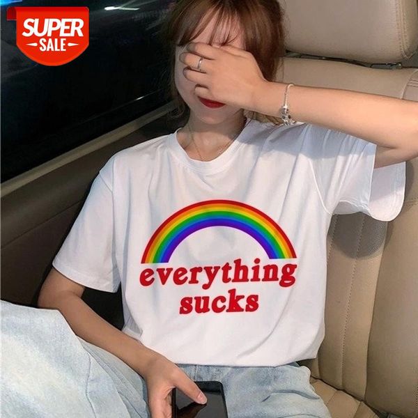 

sunfiz YF Everything Sucks Rainbow T Shirt Women Funny Quotes Tumblr White Tee Summer Fashion Graphic Grunge Tops Clothes 2019 #vu2K
