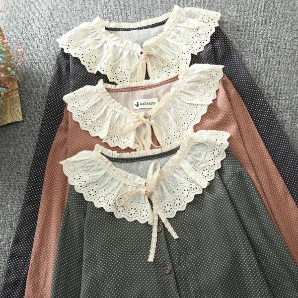 

women's blouses & shirts cotton and linen blouse 2021 spring autumn style japanese mori women retro big lapel tie clothing, White